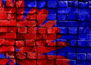 Red and Blue painted bricks